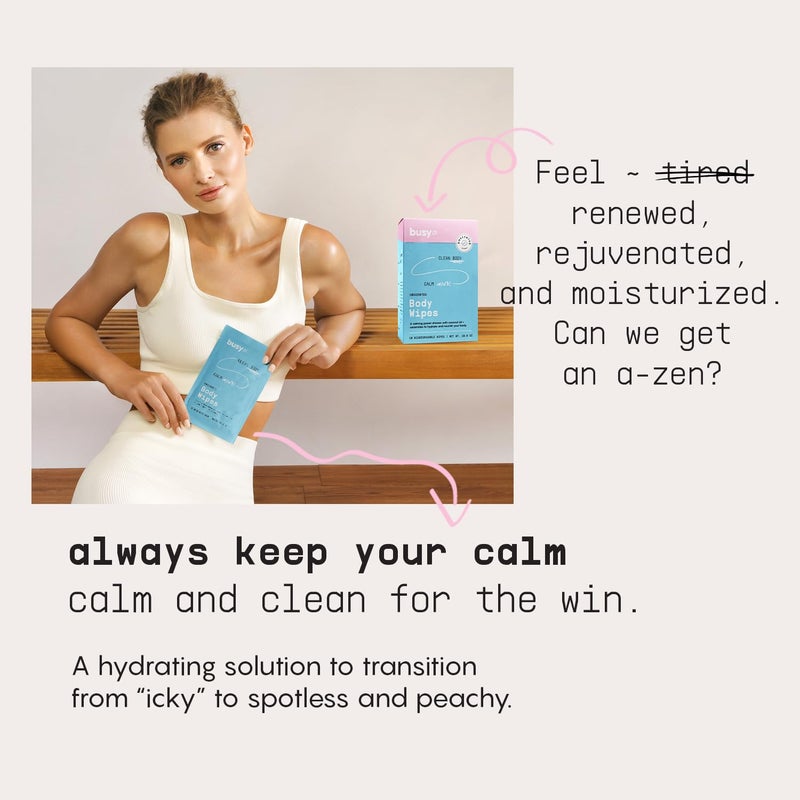 BUSYCO Calm Body Wipes for Women - Cleansing Large Wash Cloth - Extra Thick & Moist - Armpit Sweat Cloths for Body Odor - No Rinse, No Shower - Unscented - Ceramides & Coconut Oil - Image 4